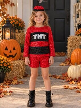 🎃 TNT Dynamite Halloween Costume - 3 Piece Red Sequin Kids